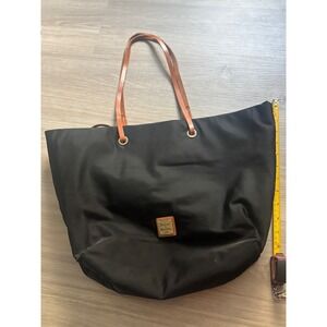 Dooney & Bourke Black Nylon Tote Bag Tan Leather Straps Red Interior Shopper